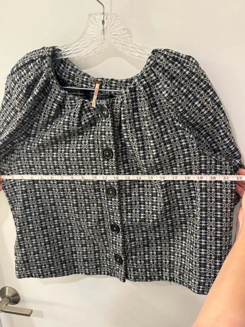 Free People Women's Gingham Check Puff Sleeve Button-Front Blouse